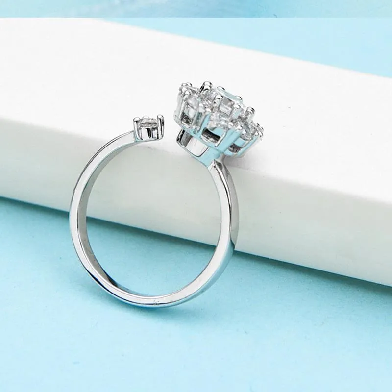 Anxiety Super Flash Zircon Rotating Exquisite Personality Finger Ring Adjustable Size Open Ring for Women in Silver Color