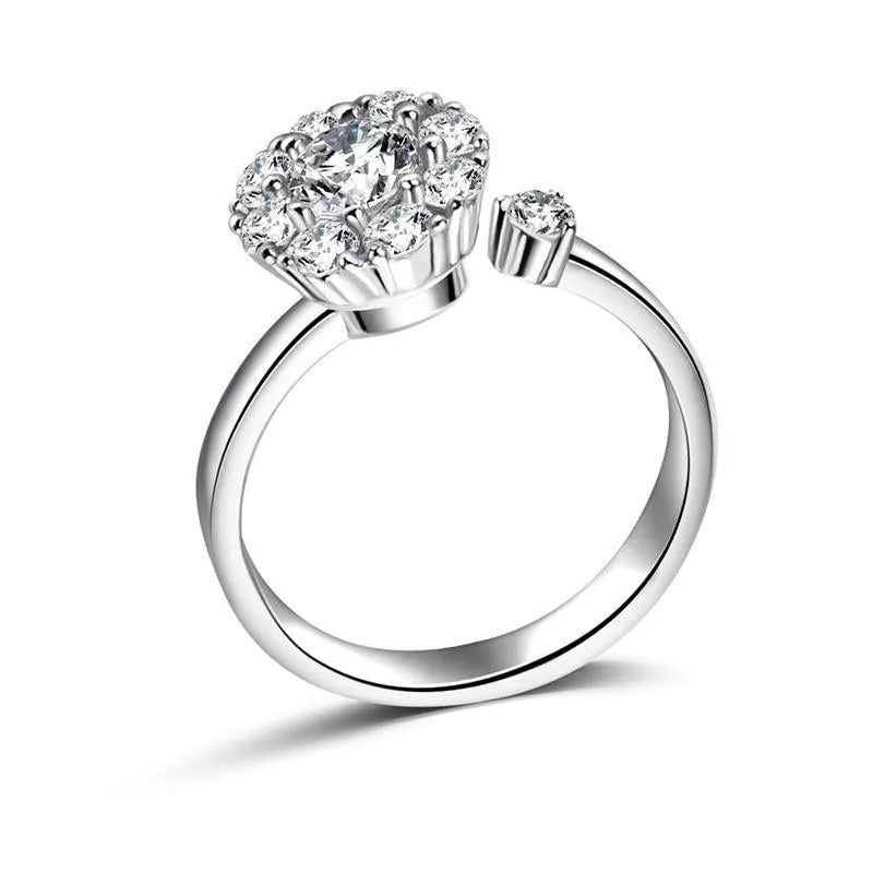 Anxiety Super Flash Zircon Rotating Exquisite Personality Finger Ring Adjustable Size Open Ring for Women in Silver Color