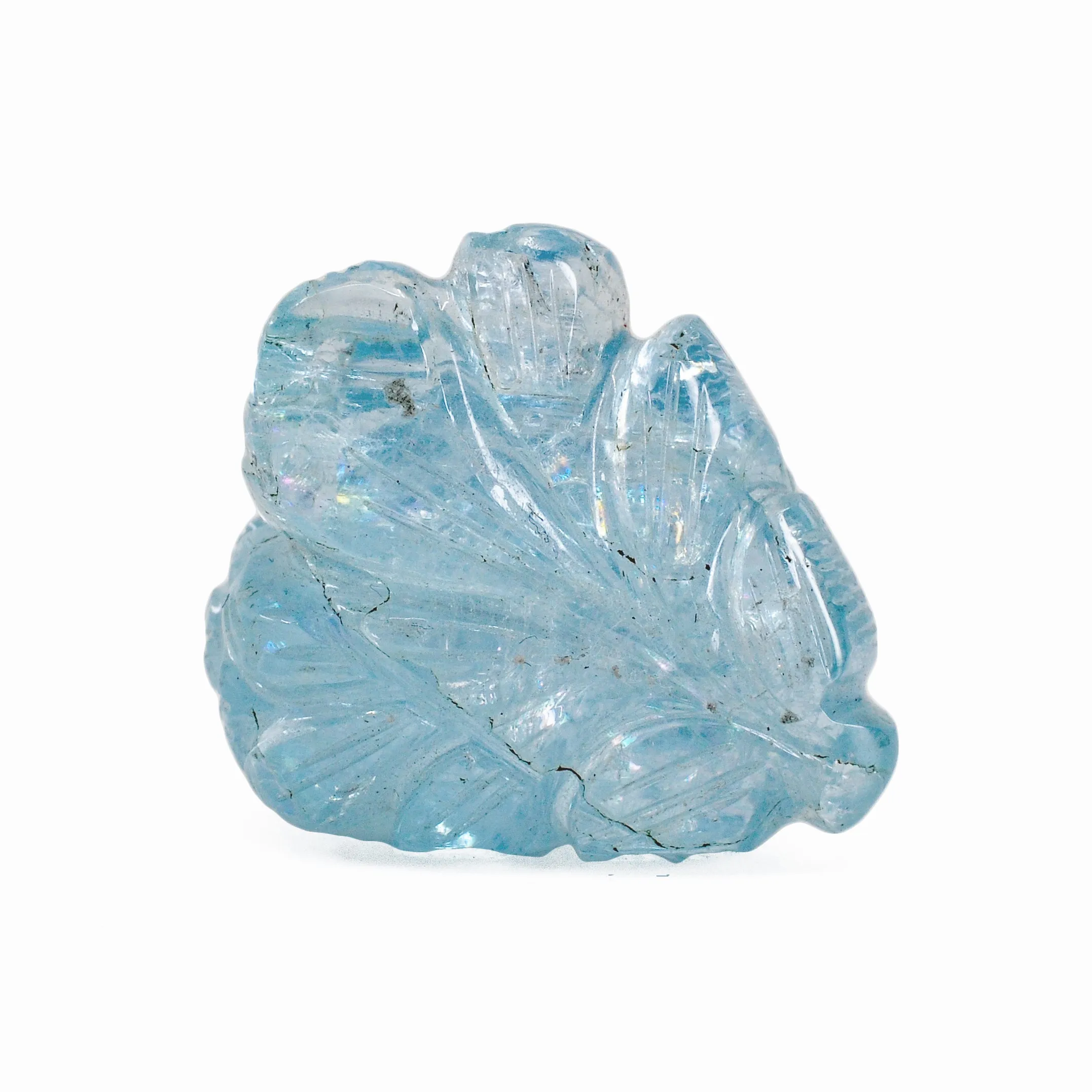 Aquamarine 0.91 inch 7.8 gram Natural Gem Crystal Leaf Carving