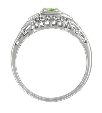 Art Deco Filigree Demantoid Garnet Engagement Ring in Platinum with Side Diamonds