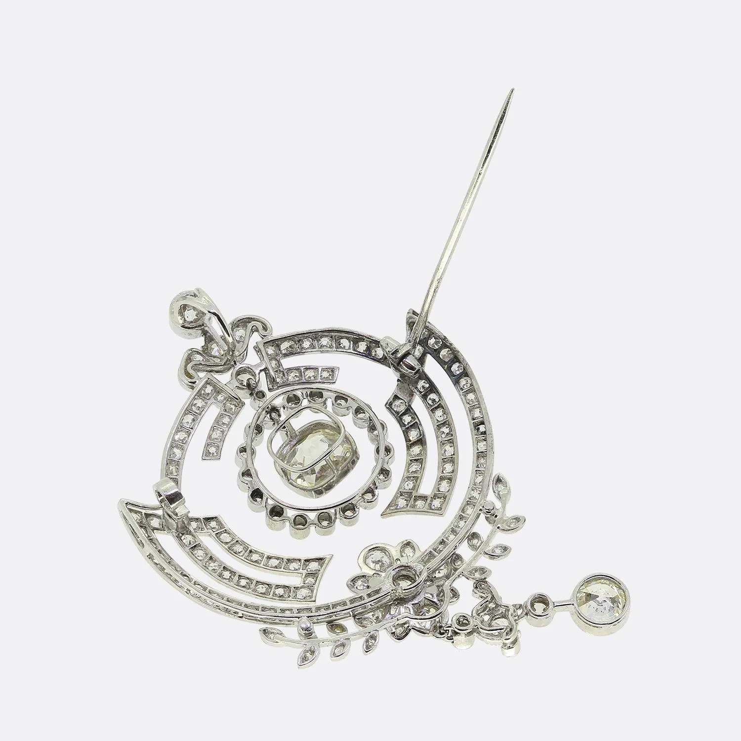 Art Deco Old Cut Diamond Drop Brooch