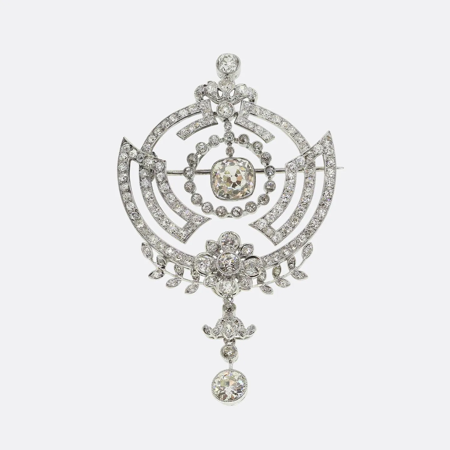 Art Deco Old Cut Diamond Drop Brooch