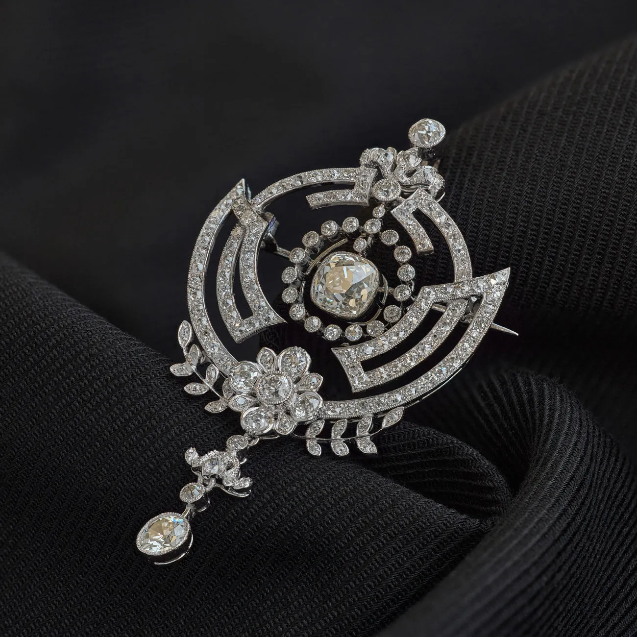 Art Deco Old Cut Diamond Drop Brooch