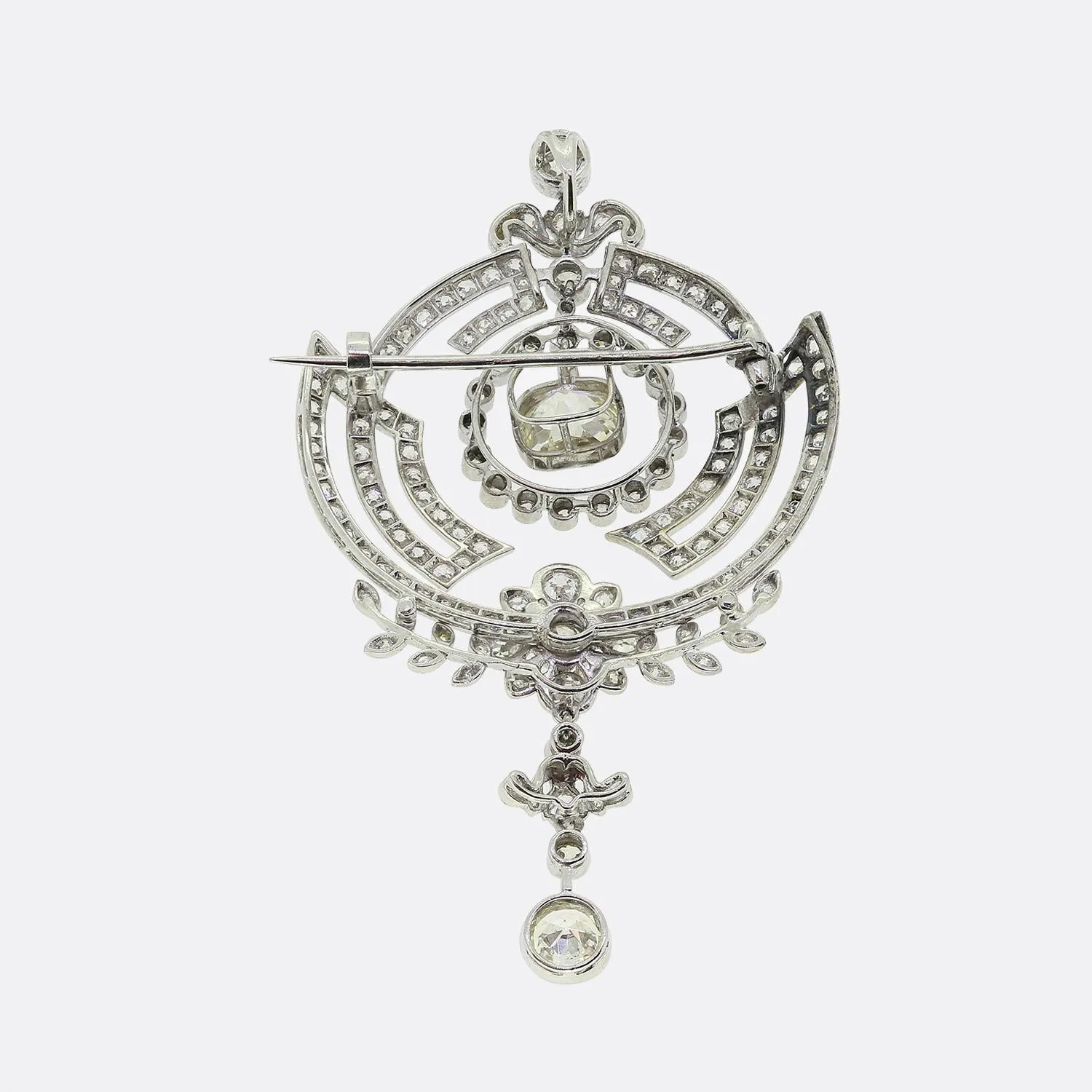 Art Deco Old Cut Diamond Drop Brooch