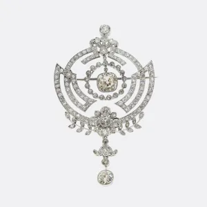 Art Deco Old Cut Diamond Drop Brooch