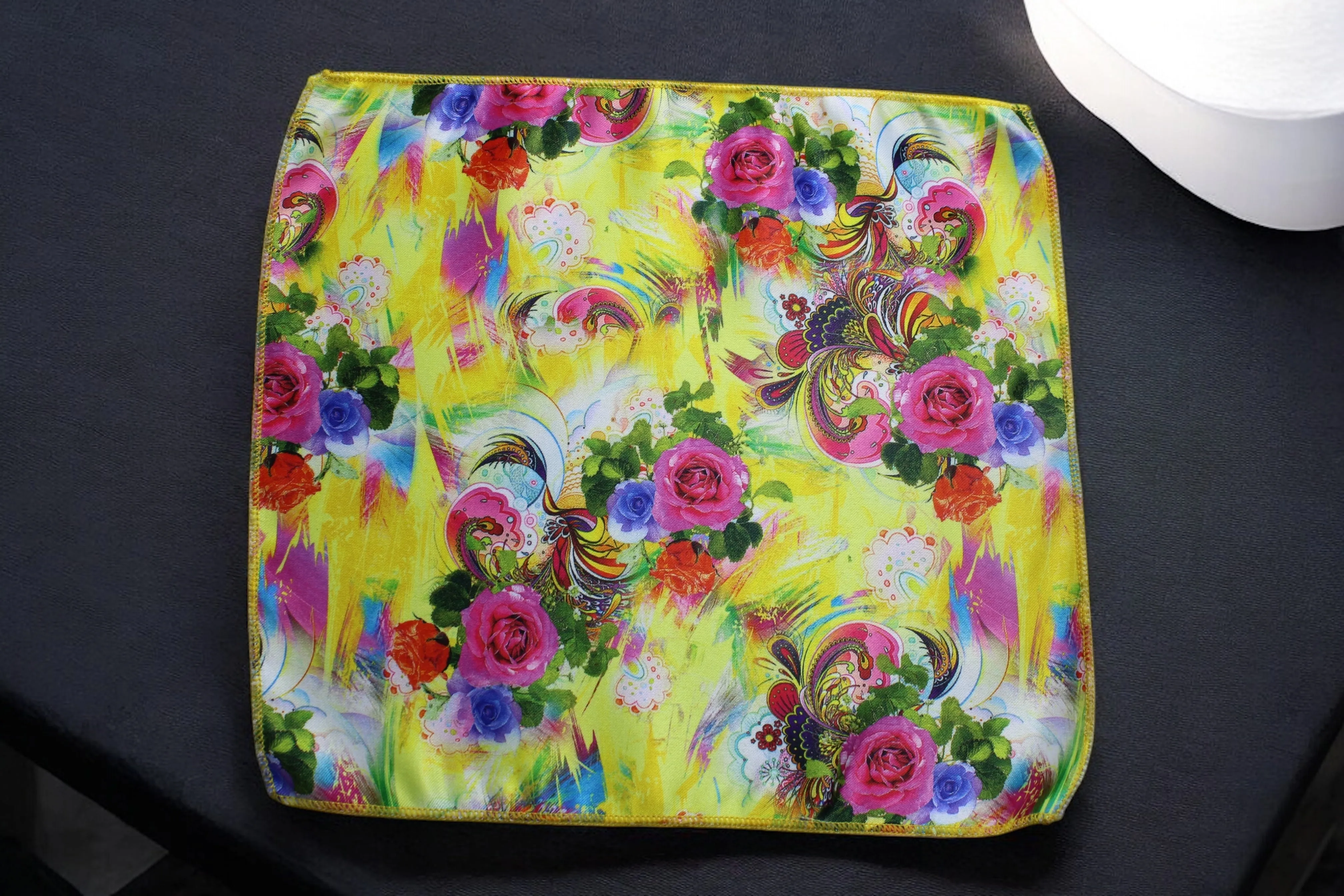 Artistic Yellow Floral Tie With Pocket Square