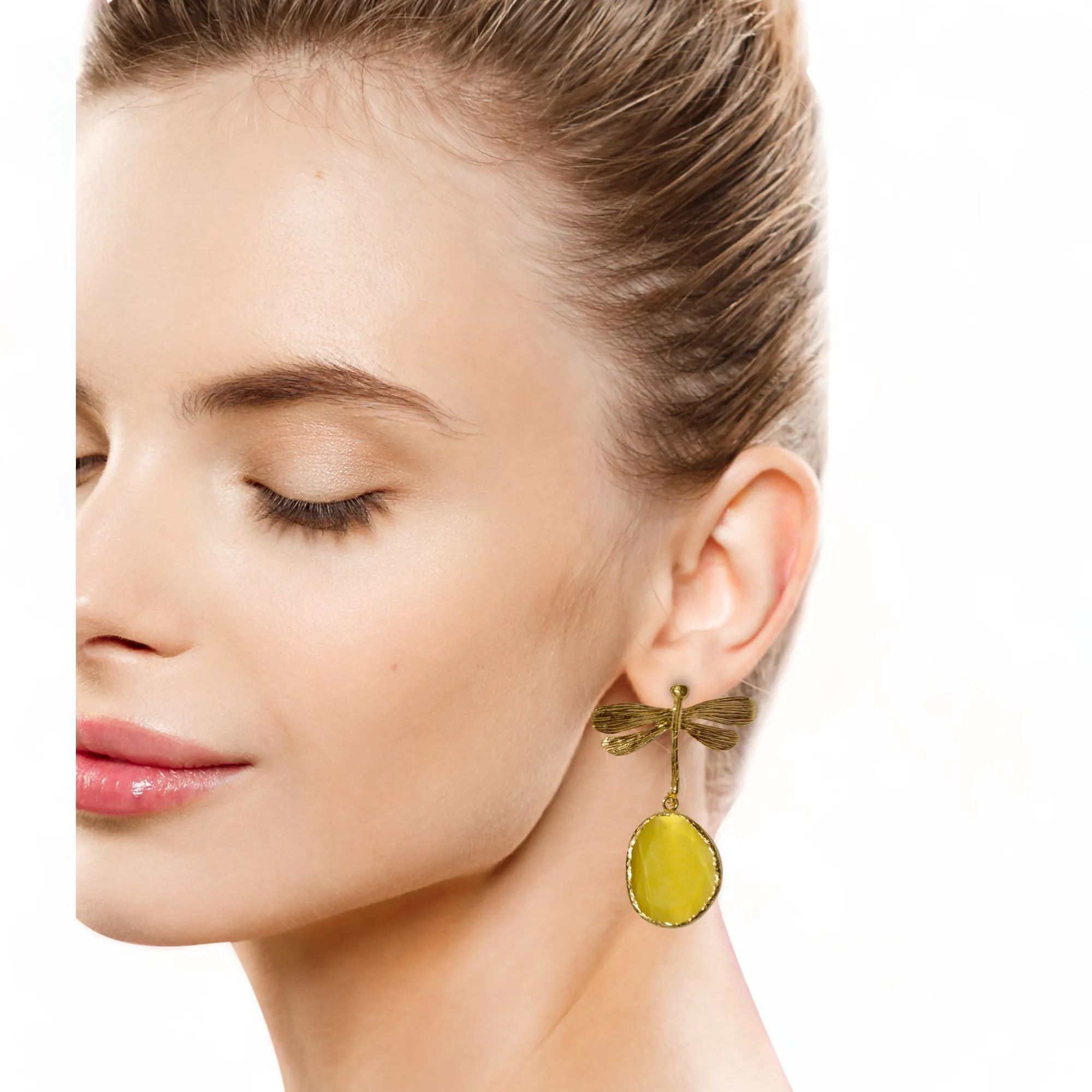 Aurora Mustard Dragonfly Gold Earrings