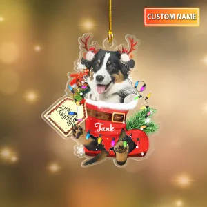 Australian Shepherd 2 In Snow Pocket Christmas Acylic Ornament