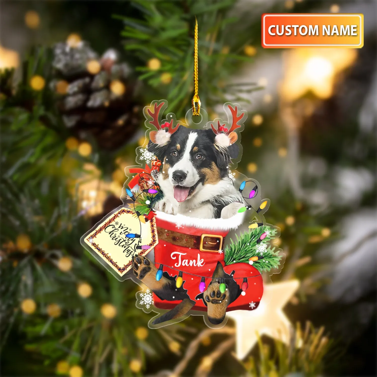 Australian Shepherd 2 In Snow Pocket Christmas Acylic Ornament
