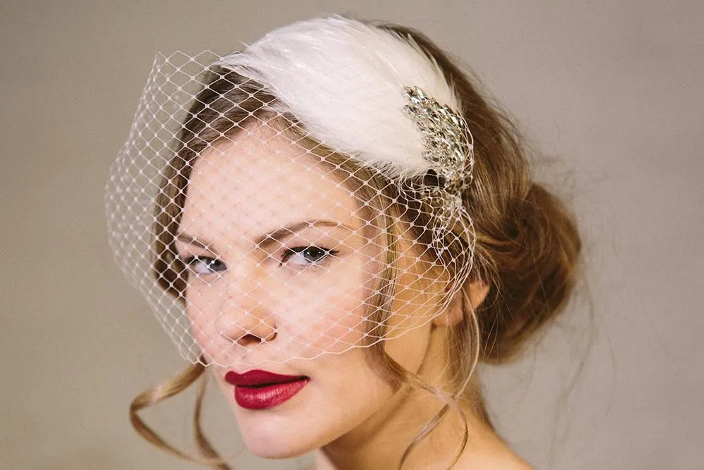 Ava Crystal and Feather Deco Wedding Headband