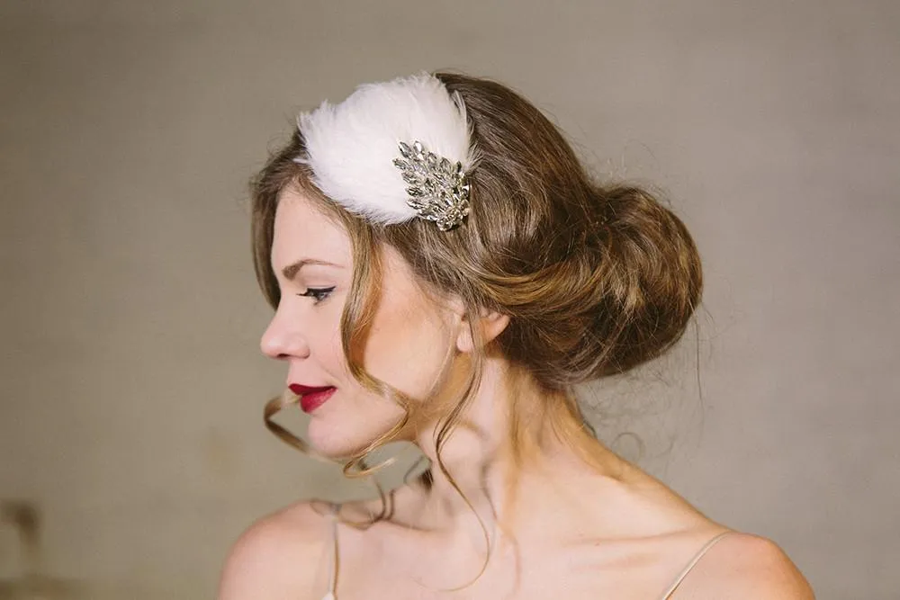 Ava Crystal and Feather Deco Wedding Headband