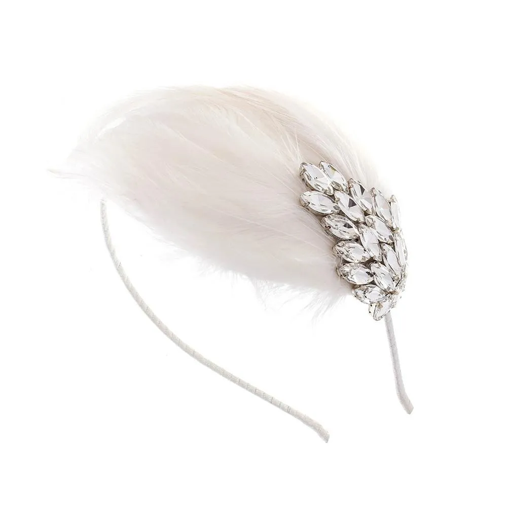 Ava Crystal and Feather Deco Wedding Headband