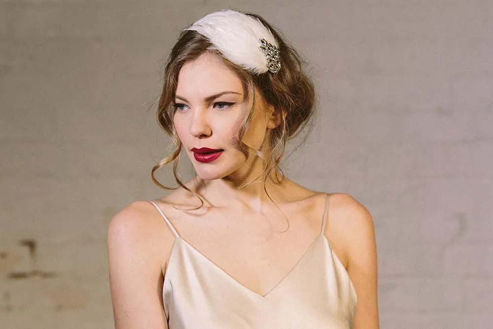 Ava Crystal and Feather Deco Wedding Headband