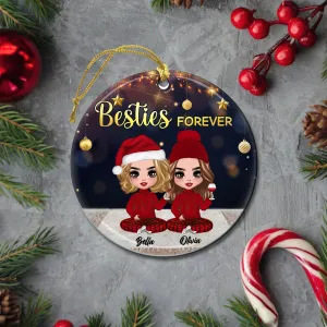 Besties Forever And Always Together - Personalized Custom Round Shaped Ceramic Christmas Ornament
