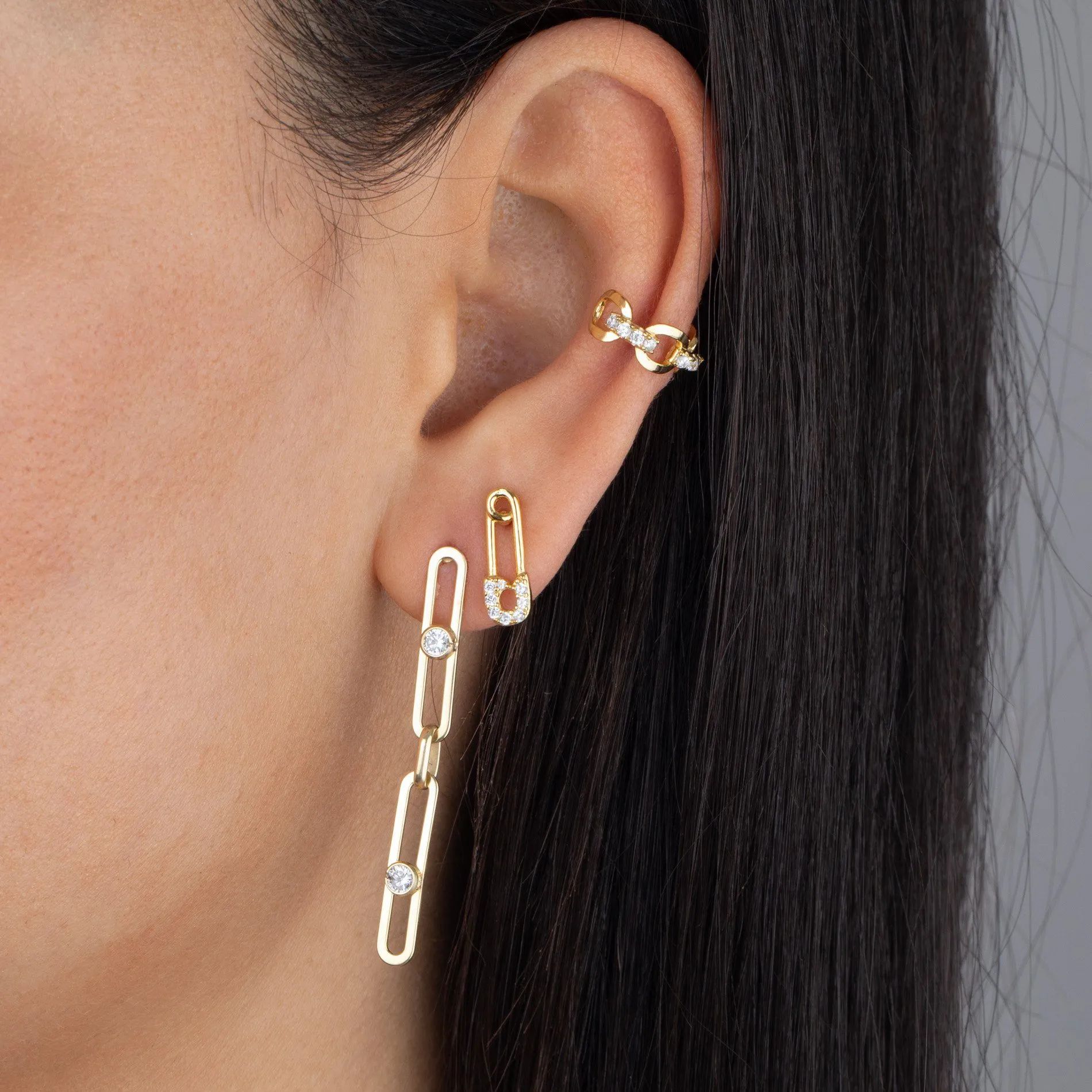 Bezel X Link Drop Stud Earring