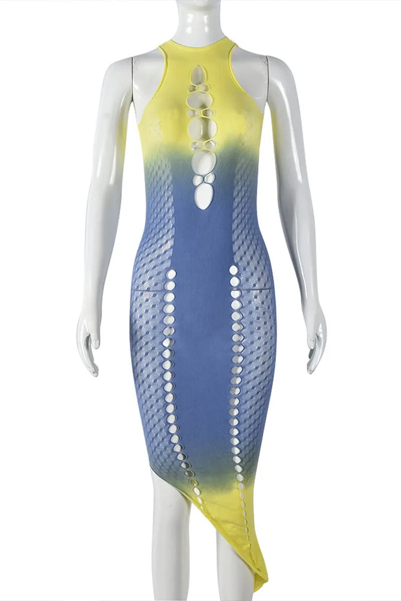 BK698 Sleeveless Cut Out Tie-Dye Mini Dress