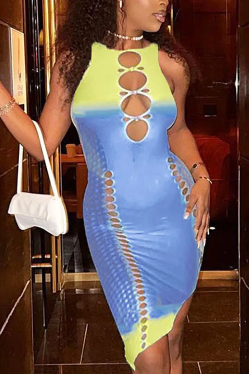 BK698 Sleeveless Cut Out Tie-Dye Mini Dress