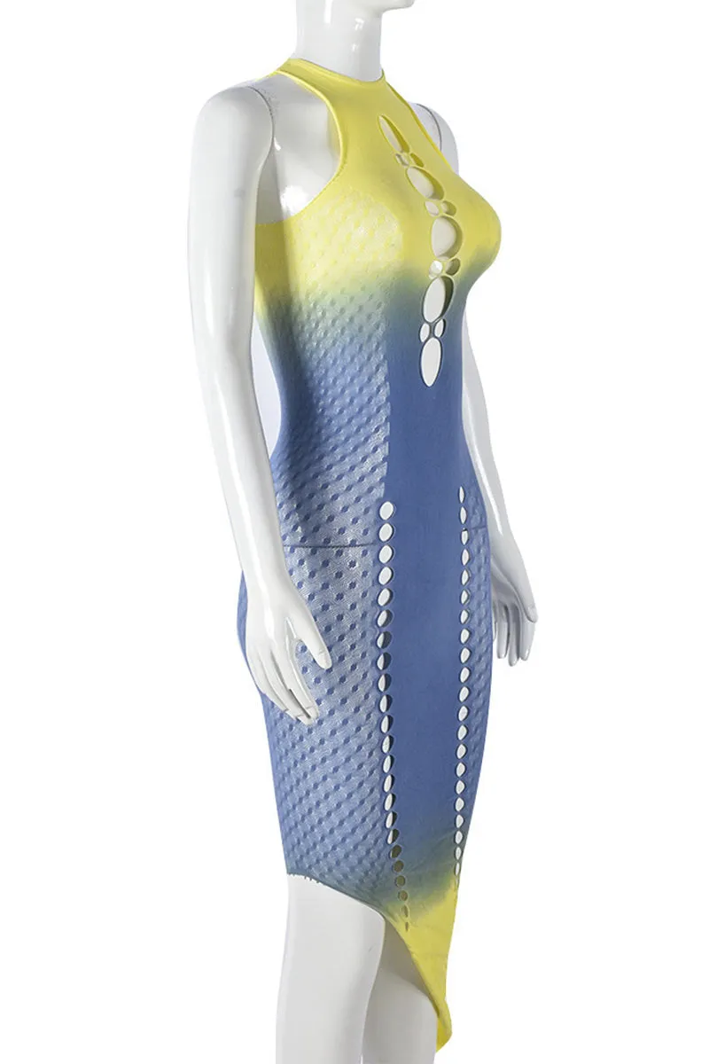 BK698 Sleeveless Cut Out Tie-Dye Mini Dress
