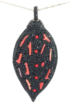Black & Red Gemstone & Leather Pendant