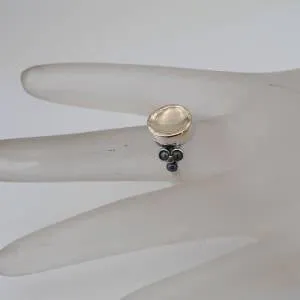 Black Pearl Ring 9k Yellow Gold,Silver.  Handmade Hadar Designers