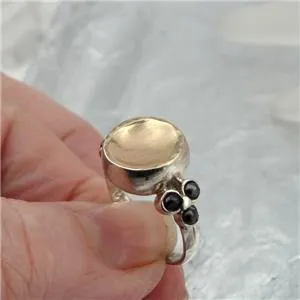 Black Pearl Ring 9k Yellow Gold,Silver.  Handmade Hadar Designers