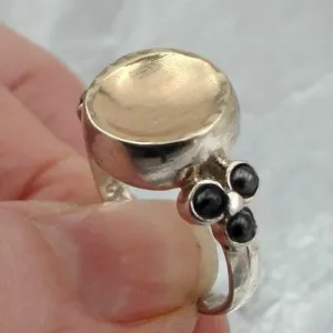 Black Pearl Ring 9k Yellow Gold,Silver.  Handmade Hadar Designers
