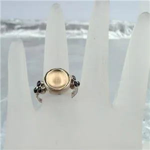 Black Pearl Ring 9k Yellow Gold,Silver.  Handmade Hadar Designers