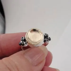 Black Pearl Ring 9k Yellow Gold,Silver.  Handmade Hadar Designers