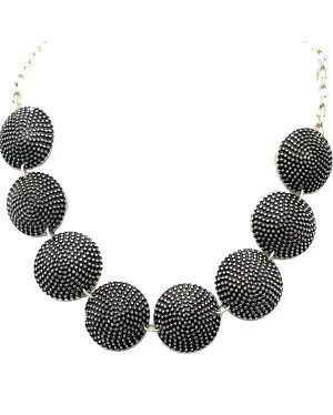 Black Silver Disc Short Necklace