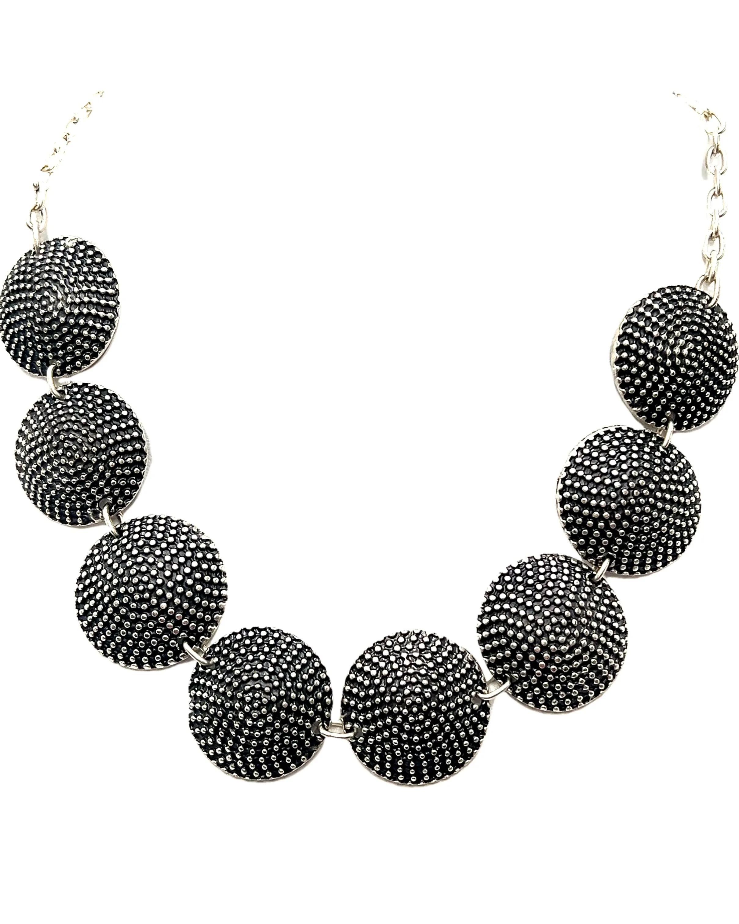 Black Silver Disc Short Necklace