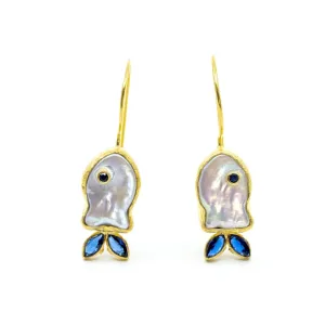 Blue and Gold Dangling Fish Earring