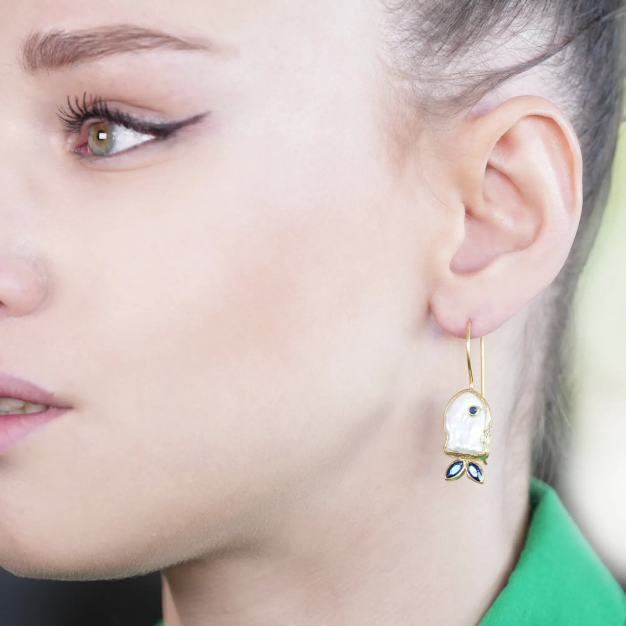 Blue and Gold Dangling Fish Earring