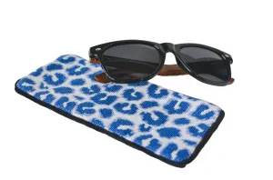 Blue Cheetah Print Needlepoint Sunglass Case