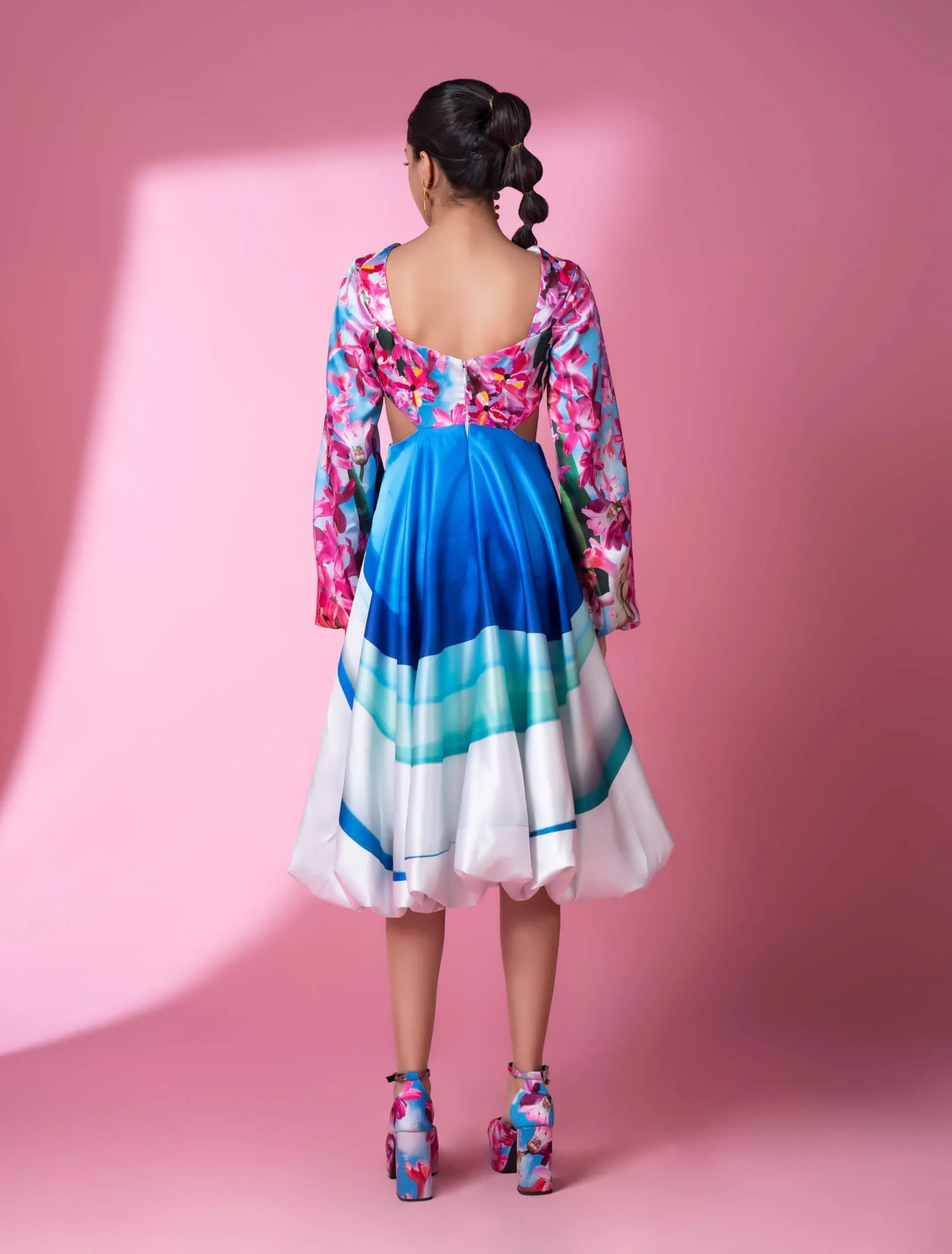 Blue murano glass art embroidered dress