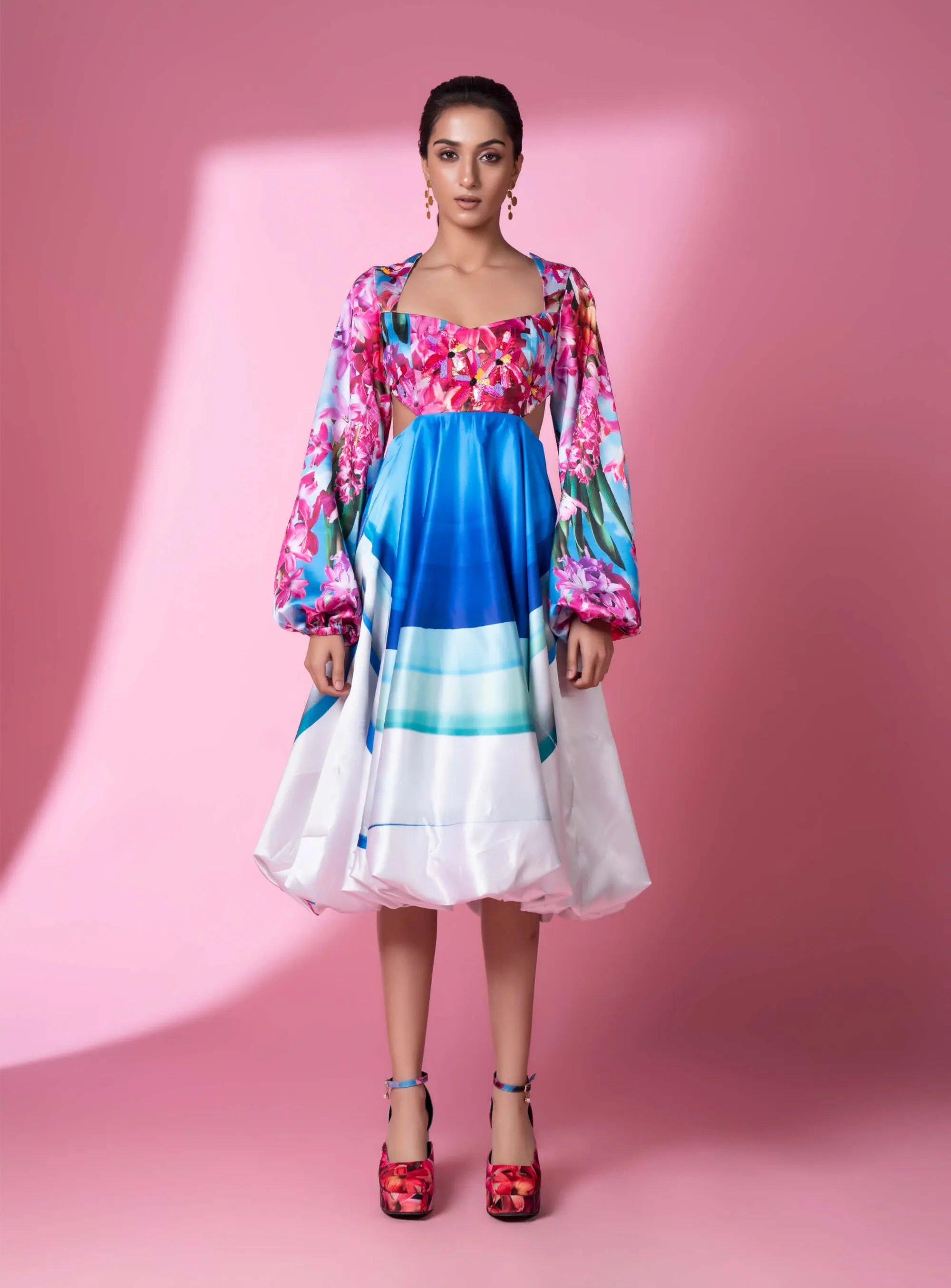 Blue murano glass art embroidered dress