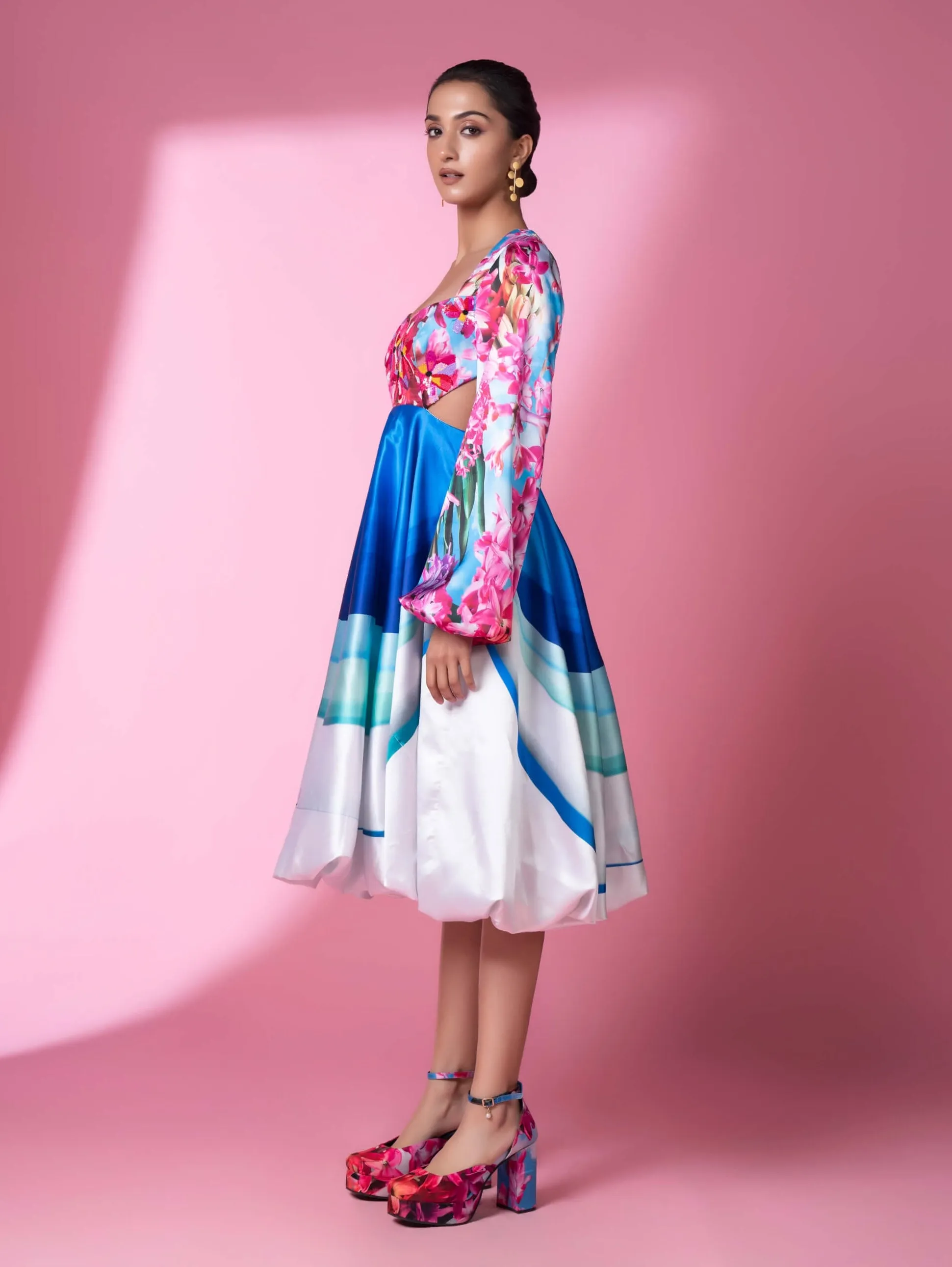 Blue murano glass art embroidered dress