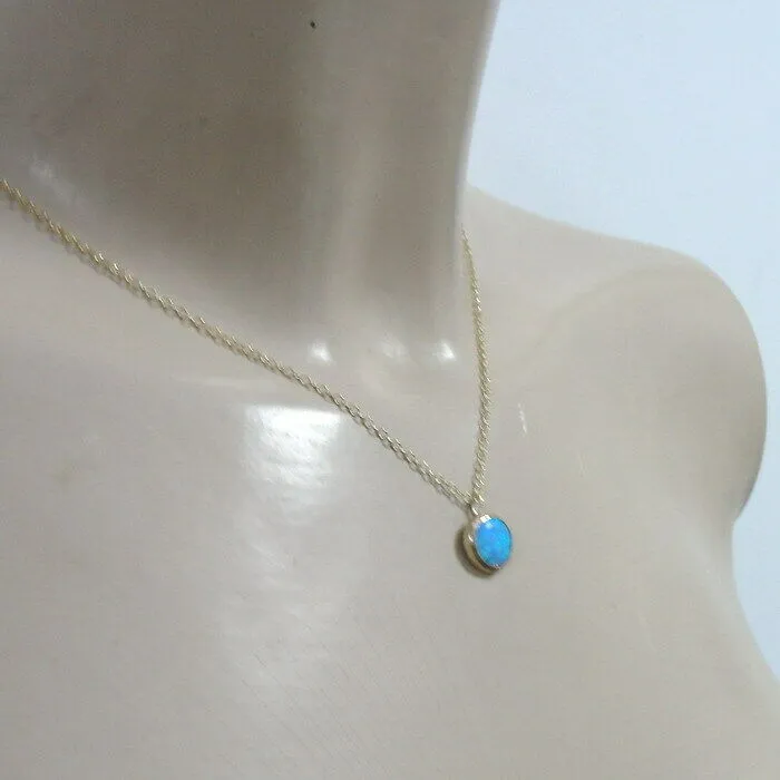 Blue opal Pendant 14k Yellow Gold Filled Handmade Modern Classy Hadar Designers (V