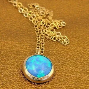 Blue opal Pendant 14k Yellow Gold Filled Handmade Modern Classy Hadar Designers (V