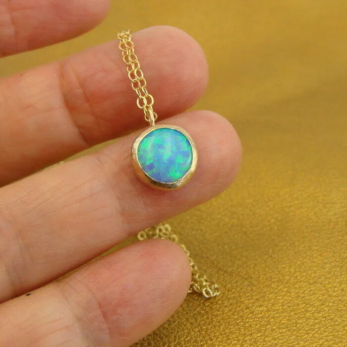 Blue opal Pendant 14k Yellow Gold Filled Handmade Modern Classy Hadar Designers (V