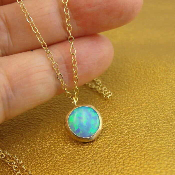 Blue opal Pendant 14k Yellow Gold Filled Handmade Modern Classy Hadar Designers (V