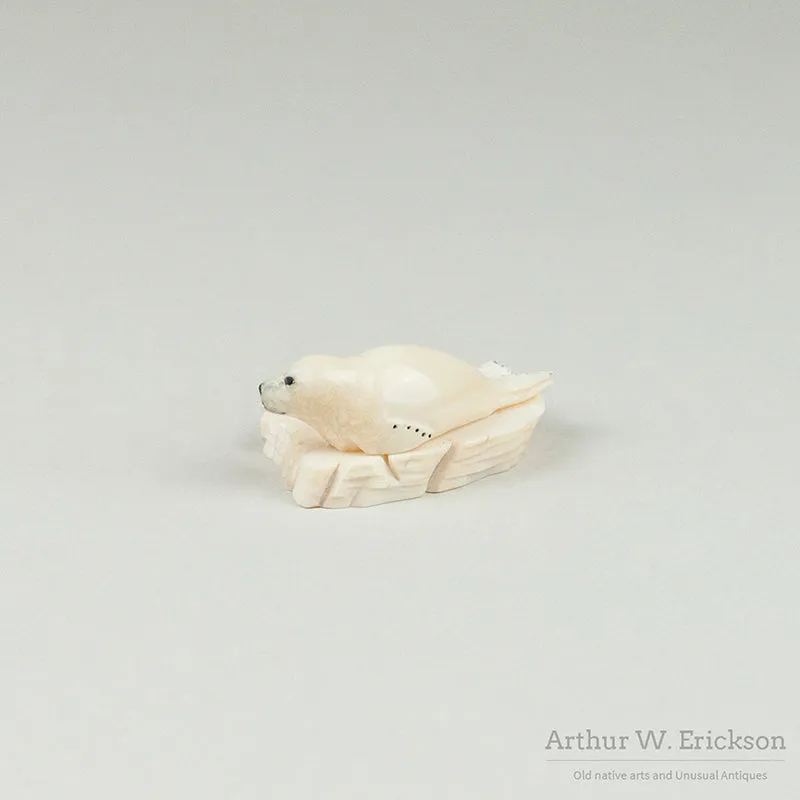 Bryan Kulik Inuit Ivory Carving of Two Seals on a Mount