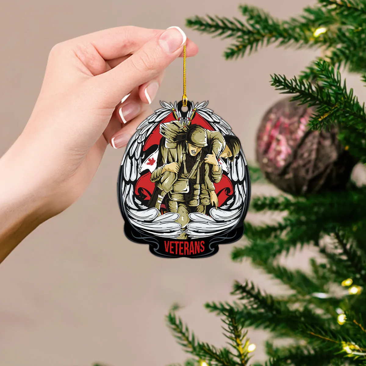 Canada Army Veterans Holding Friends During War Shaped Ornament