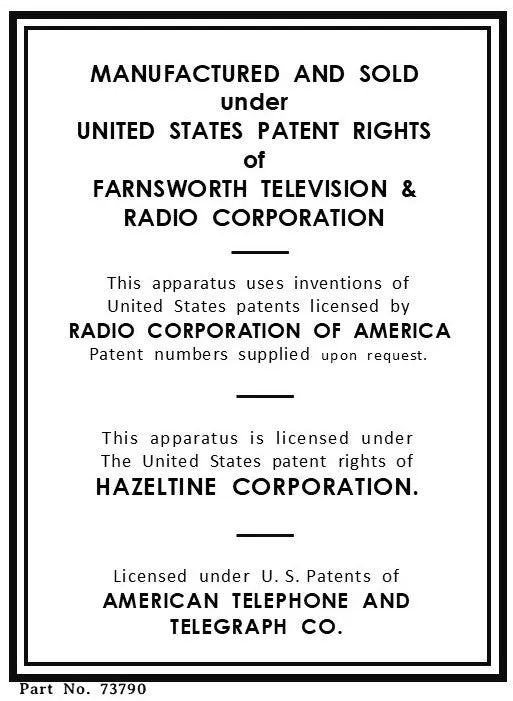 CAPEHART_FARNSWORTH_ET-064_PATENT_LABEL