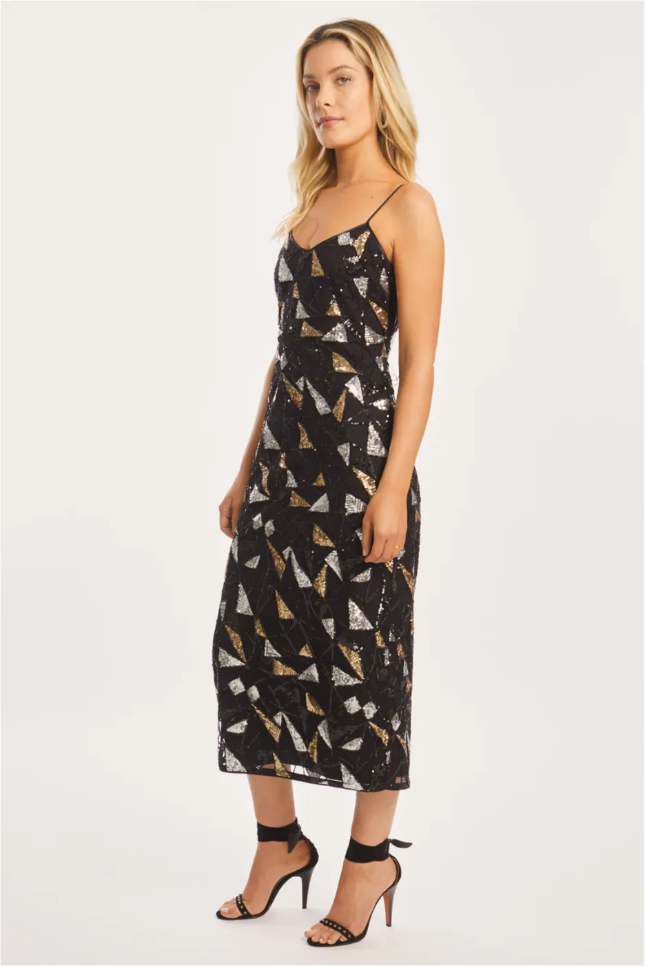 CAROLTA DRESS IN PRECIOUS METAL GEO