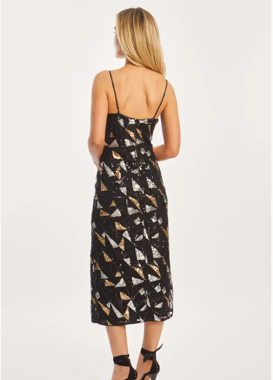 CAROLTA DRESS IN PRECIOUS METAL GEO
