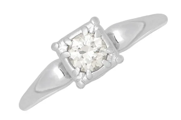 Charlota 1950's Retro Moderne Vintage Solitaire Diamond Engagement Ring in 18 Karat White Gold