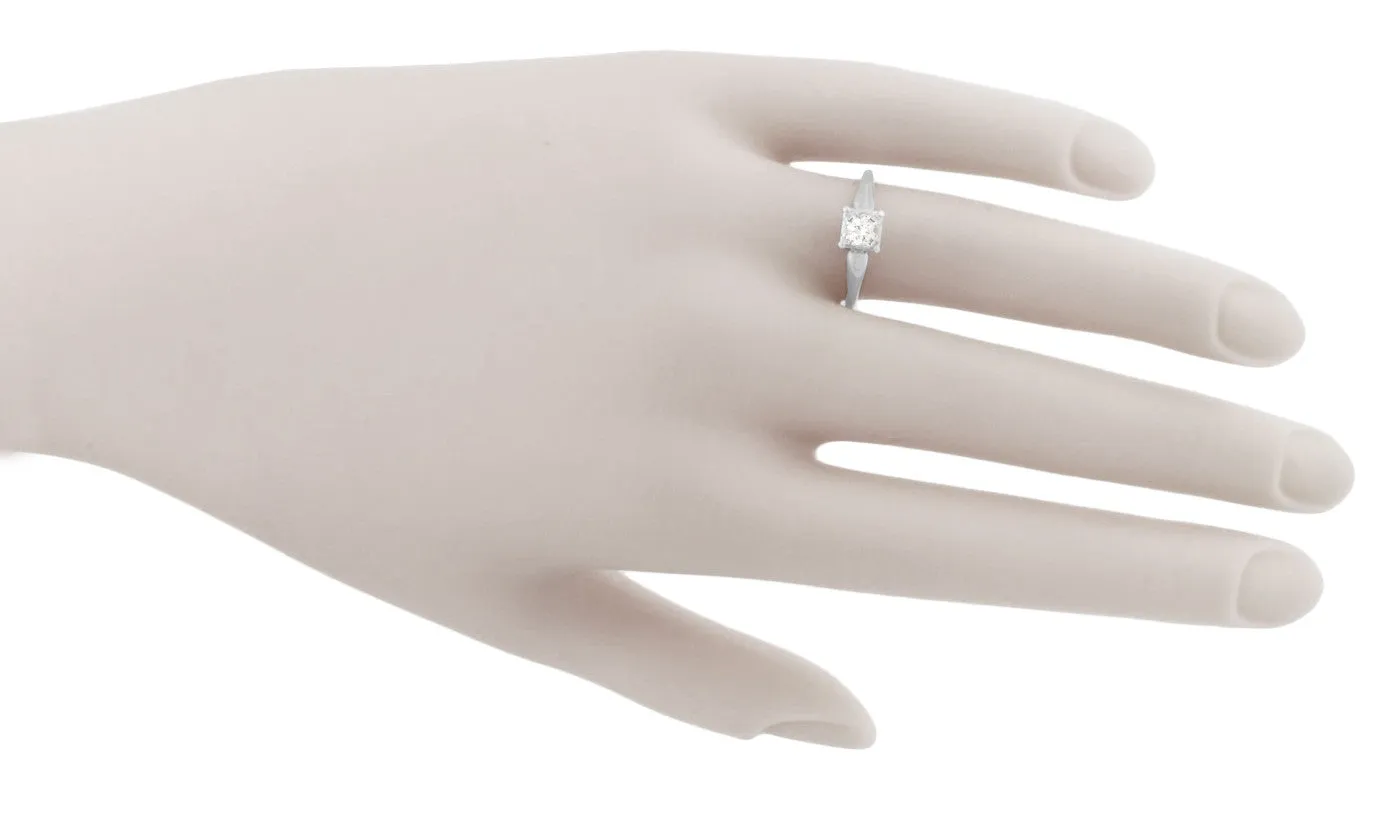 Charlota 1950's Retro Moderne Vintage Solitaire Diamond Engagement Ring in 18 Karat White Gold