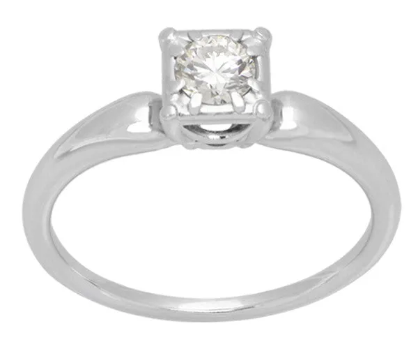 Charlota 1950's Retro Moderne Vintage Solitaire Diamond Engagement Ring in 18 Karat White Gold