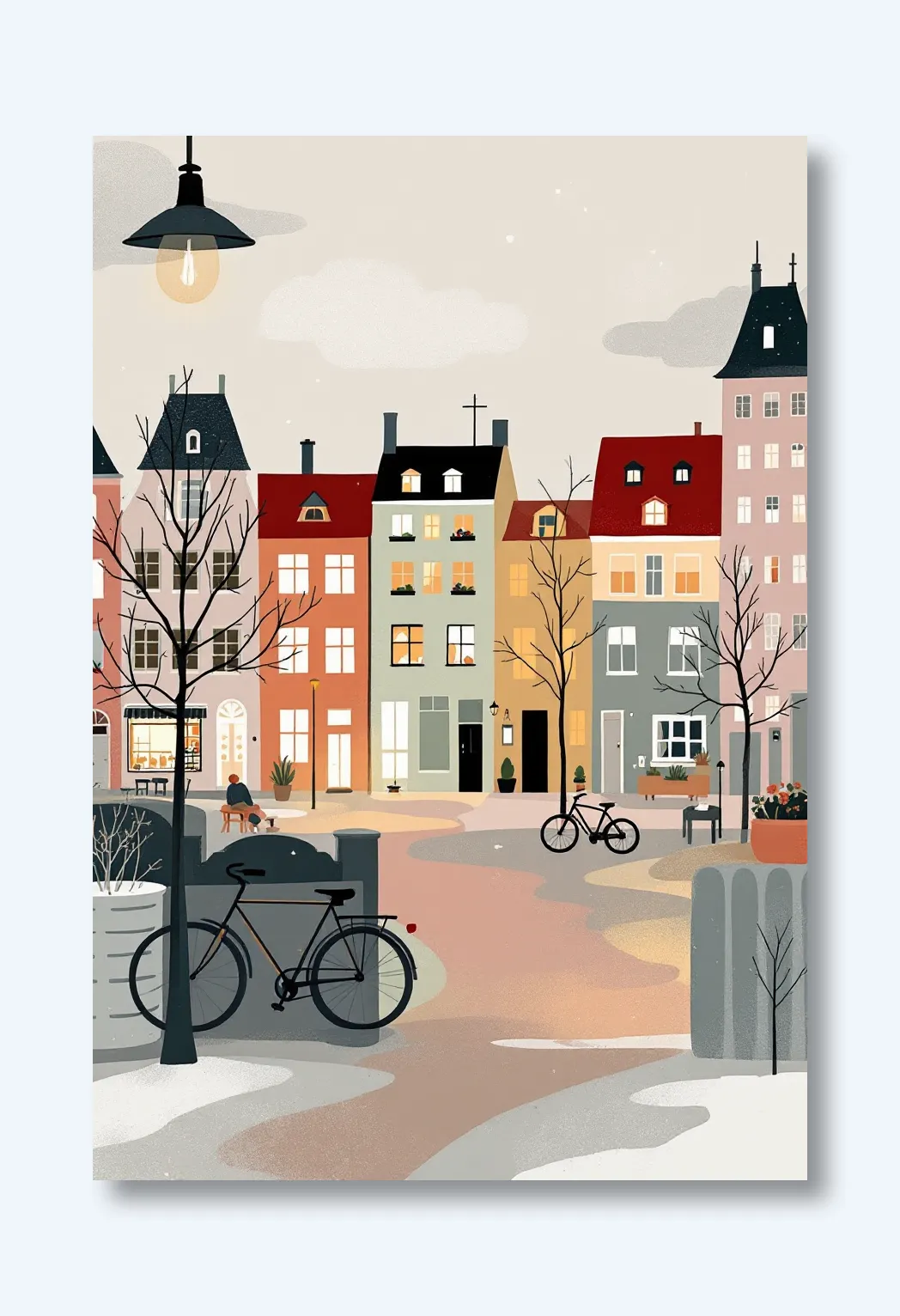 Charming Copenhagen Bicycle Scene Wall Art Poster