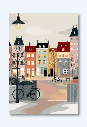 Charming Copenhagen Bicycle Scene Wall Art Poster